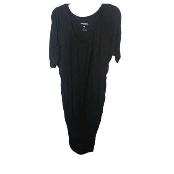 Torrid NEW Ruched Super Soft Elbow Sleeve Bodycon Dress Black Comfy Sz 1X - Picture 1 of 7